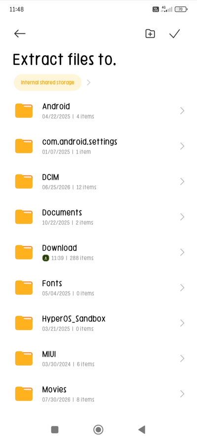 Choose the folder to extract these files